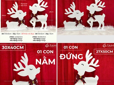 Mô hình tuần lộc trắng đeo nơ lục lạc [Bằng gỗ] TCV-TLOC-06